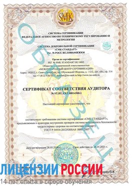 Образец сертификата соответствия аудитора №ST.RU.EXP.00014300-1 Бодайбо Сертификат OHSAS 18001