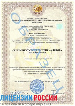 Образец сертификата соответствия аудитора №ST.RU.EXP.00006191-3 Бодайбо Сертификат ISO 50001